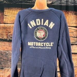 Women's Indian Motorcycle Navy Colored V-Neck Pullover Sweater with Pocket